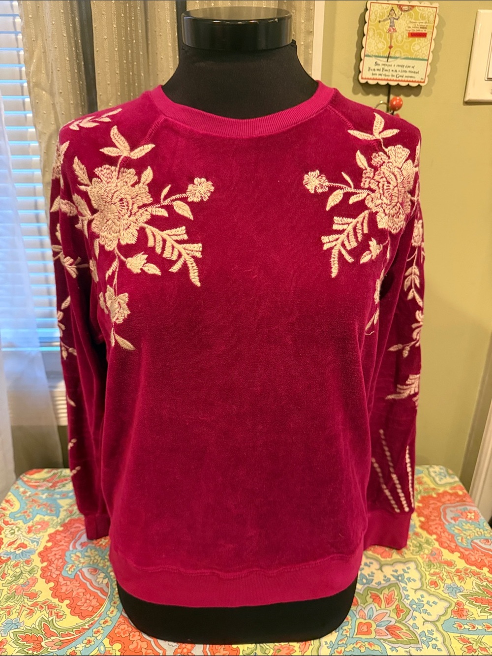 Johnny Was Leona Relaxed Velour Embroidered Sweatshirt